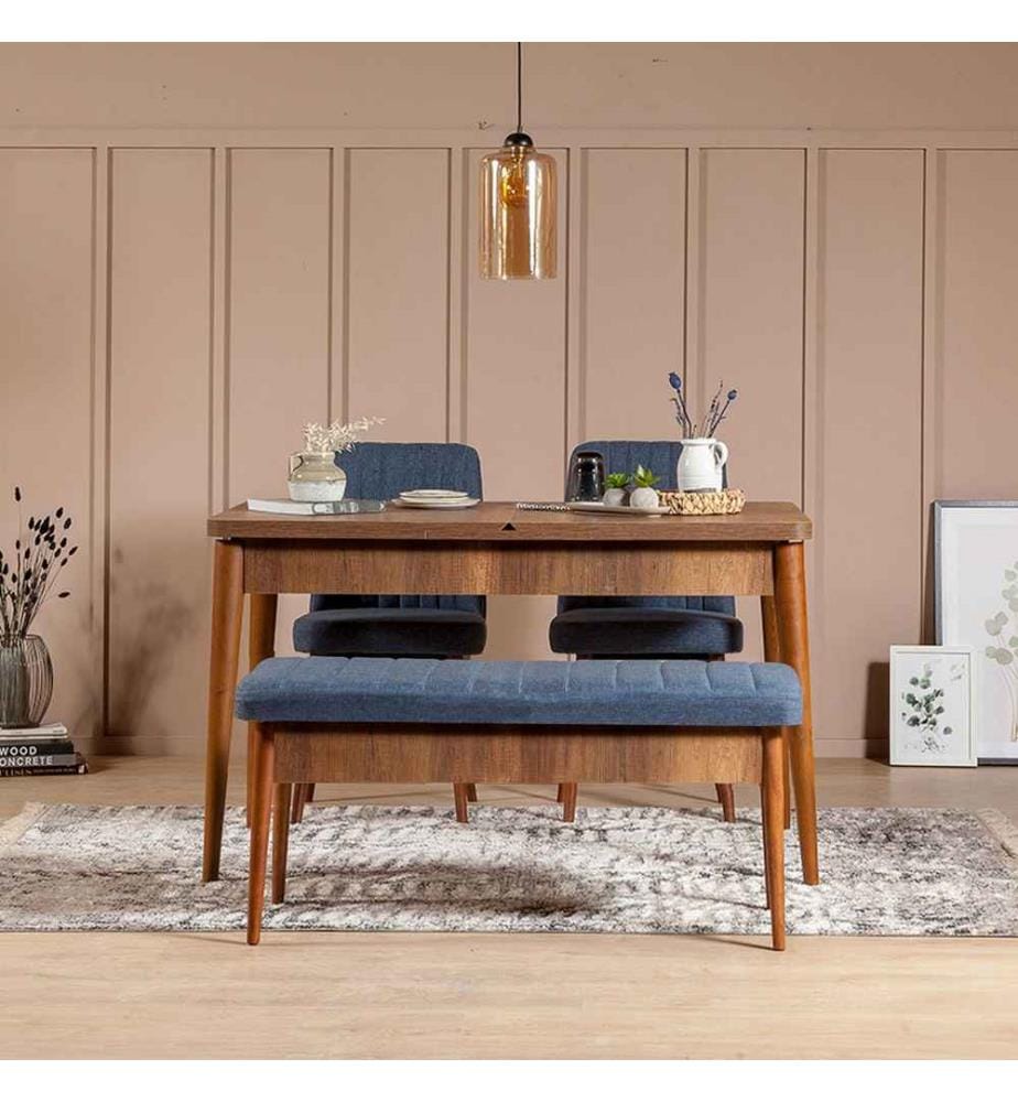 Banc, noyer bleu foncé, panneau de particules mélaminé, tissu velours