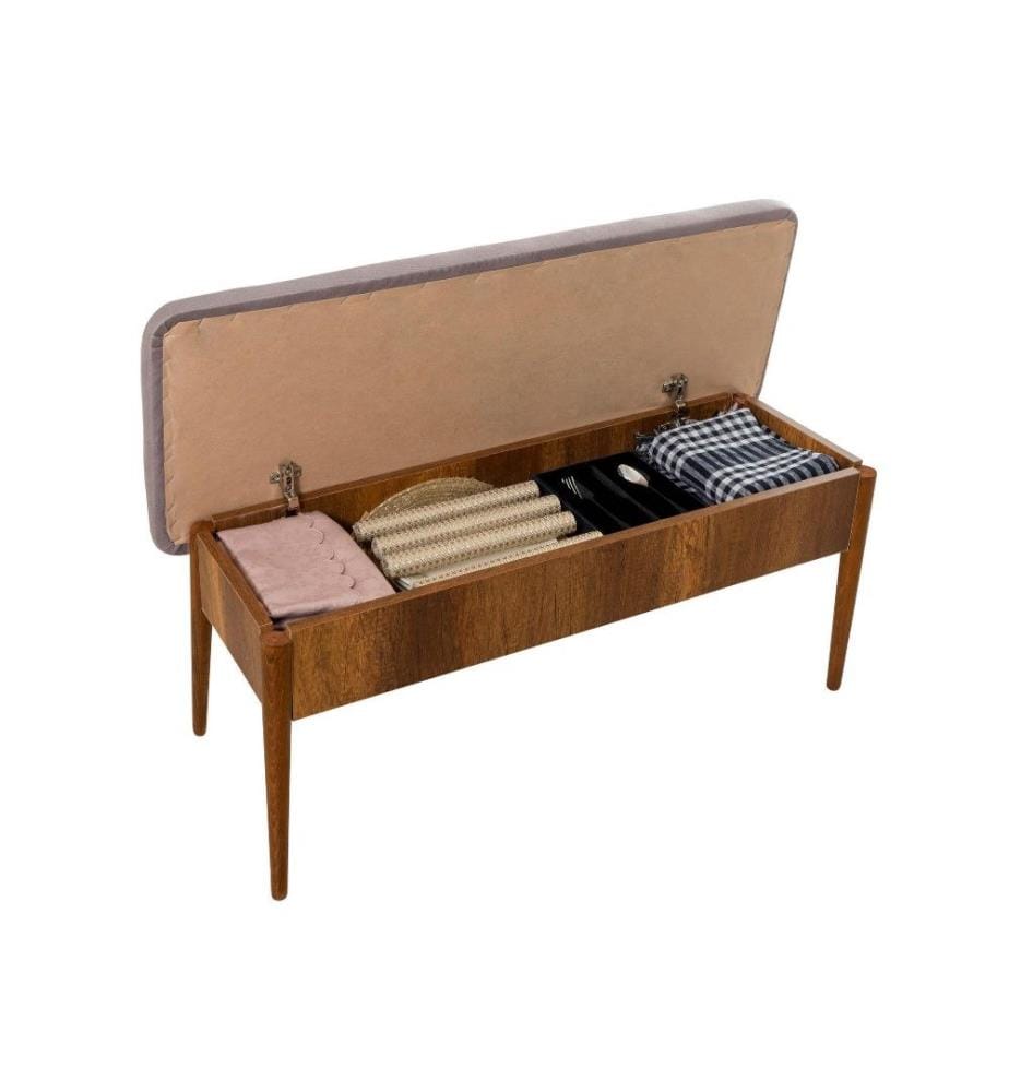 Banc, Walnut Soho, panneau de particules mélaminé, tissu velours