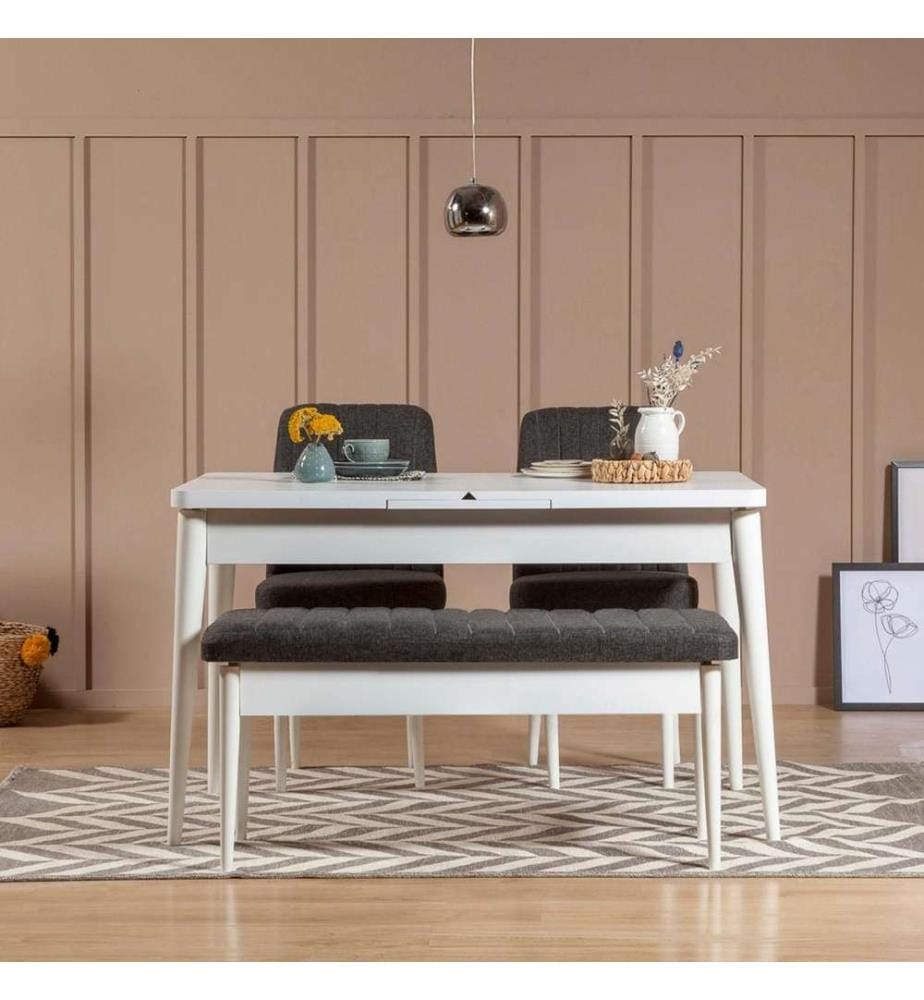 Banc, blanc anthracite, panneau de particules mélaminé, tissu velours
