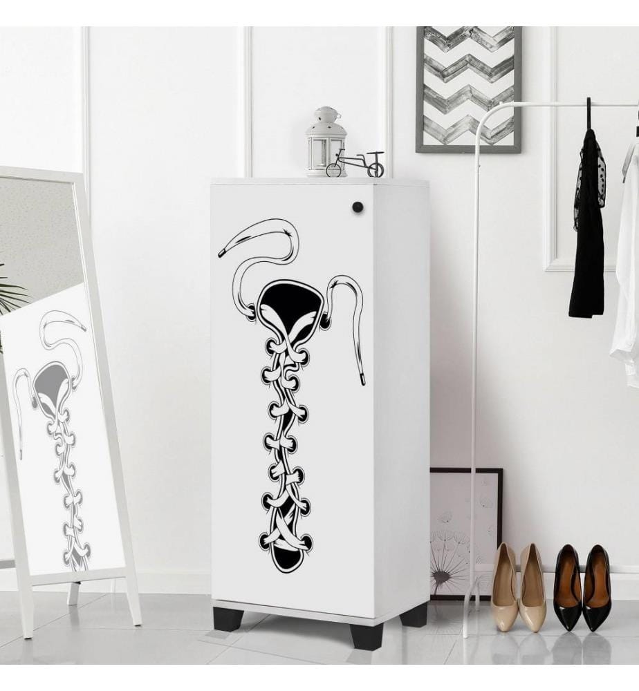 Schuhschrank, Weiss Schwarz, Melaminbeschichtete Spanplatte