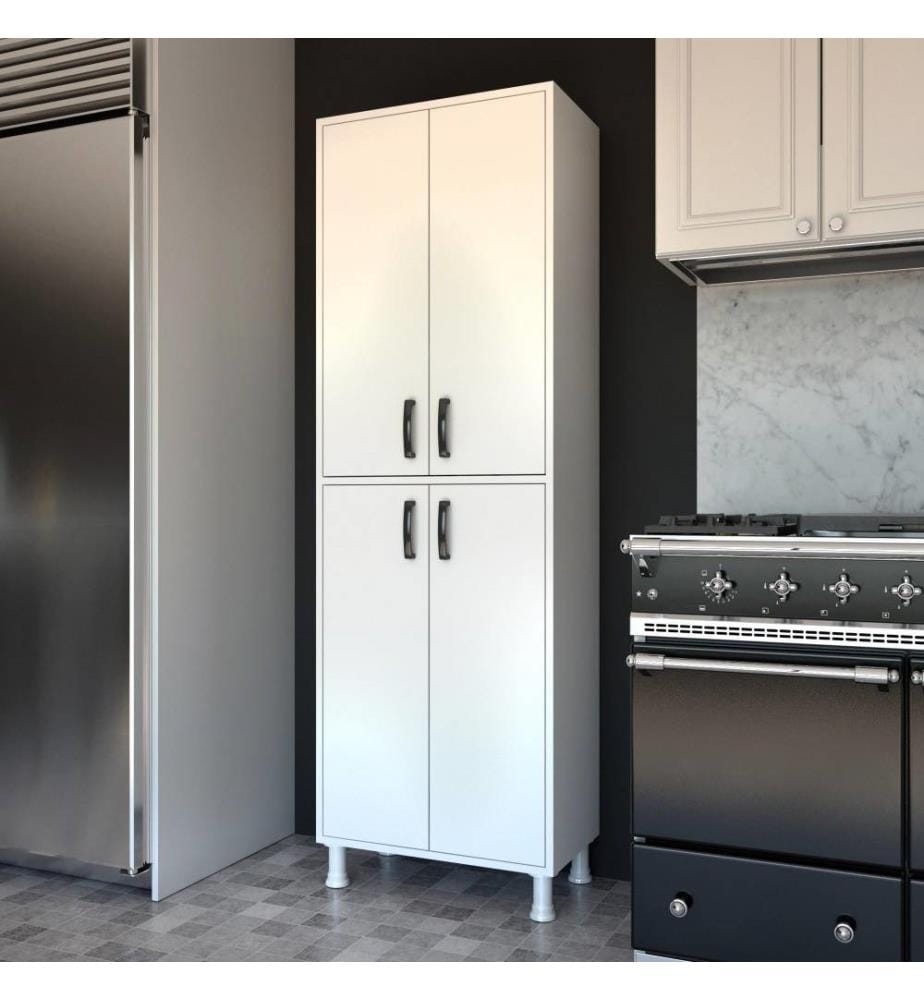 Armoire multifonctions, blanc, panneau de particules mélaminé