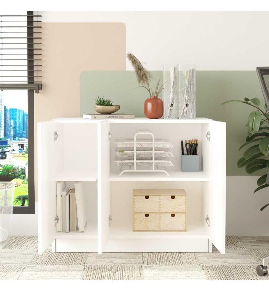 Armoire multifonctions, blanc, panneau de particules mélaminé