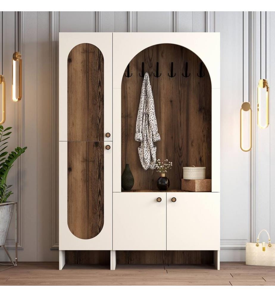 Portemanteau, crème, noyer, 100 % panneau de particules mélaminé