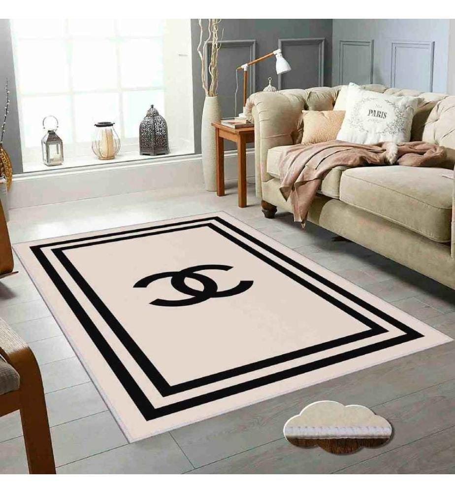 Tapis, beige, noir, 100% polyester, 60 x 100 cm