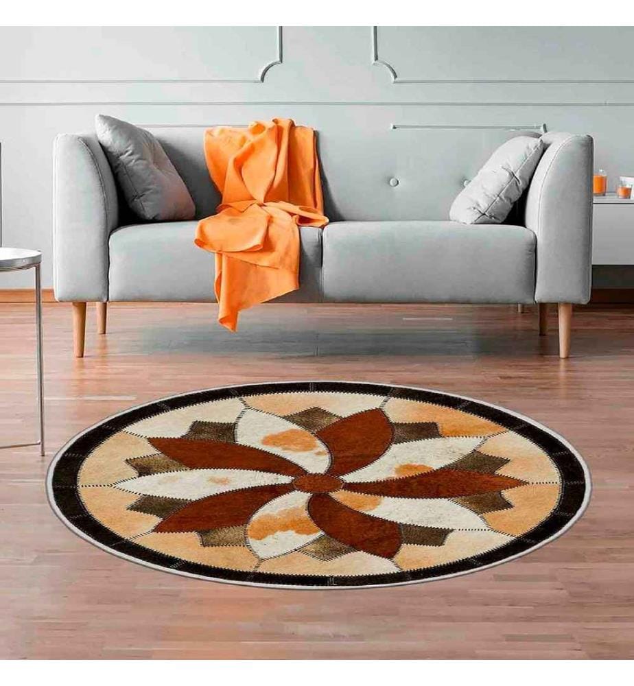 Tappeto, Beige, Visone, Marrone, Nero, 100% poliestere, Diametro: 110 cm