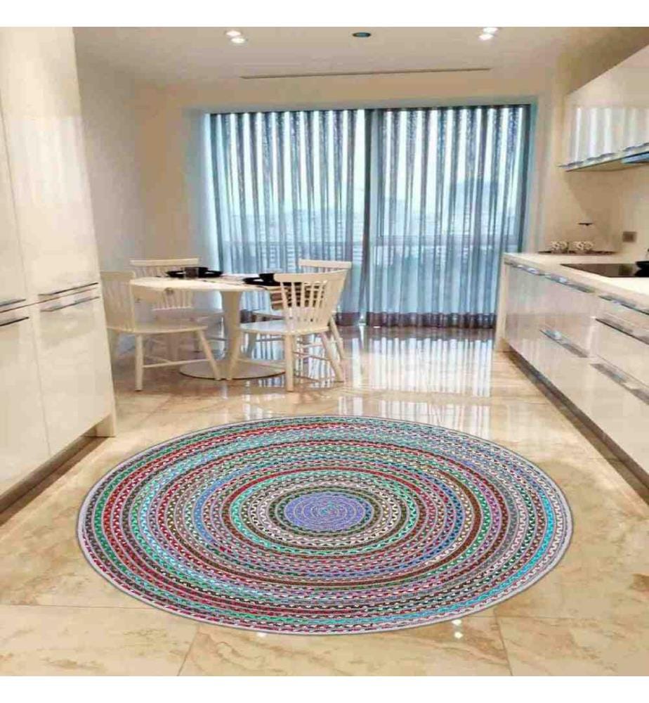 Tappeto, Turchese, Bianco, Visone, Rosso, 100% poliestere, Diametro: 180 cm