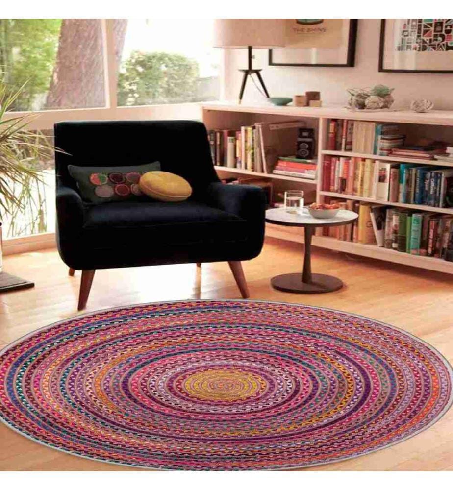 Tappeto, Rosa, Bianco, Giallo, Verde, 100% poliestere, Diametro: 80 cm
