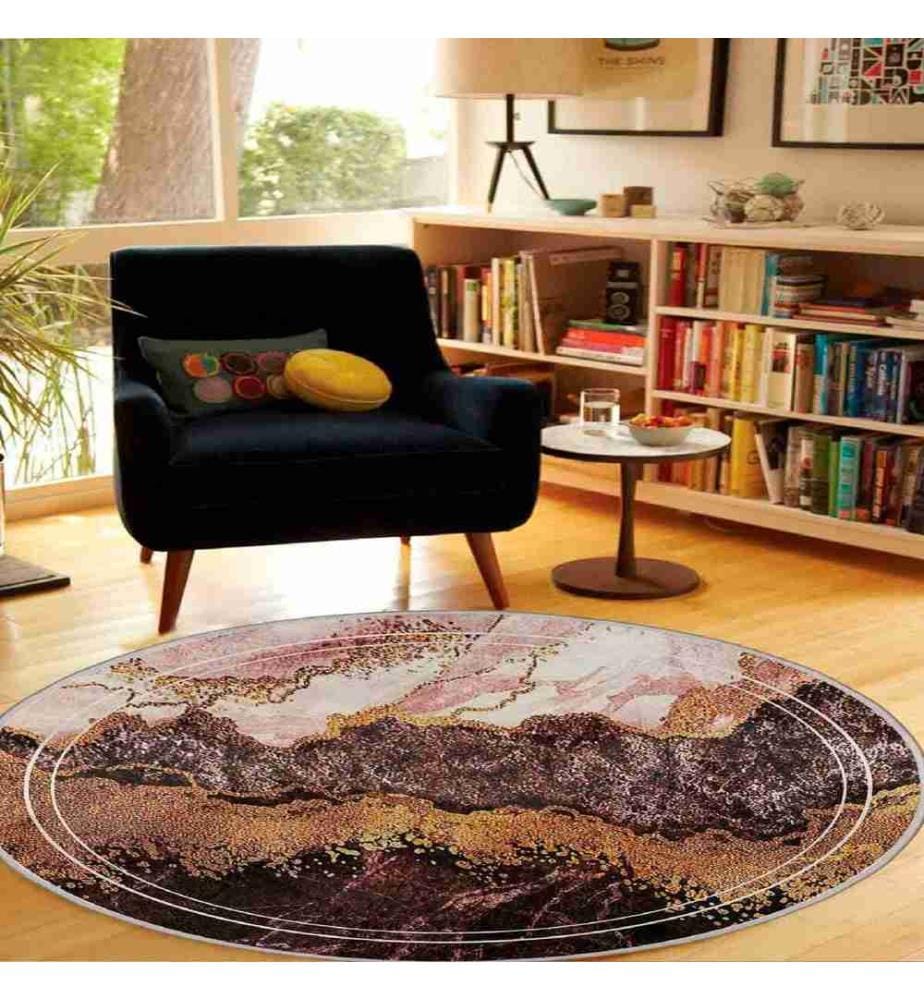 Tappeto, Beige, Crema, Oro, Marrone, 100% Poliestere, Diametro: 150 cm