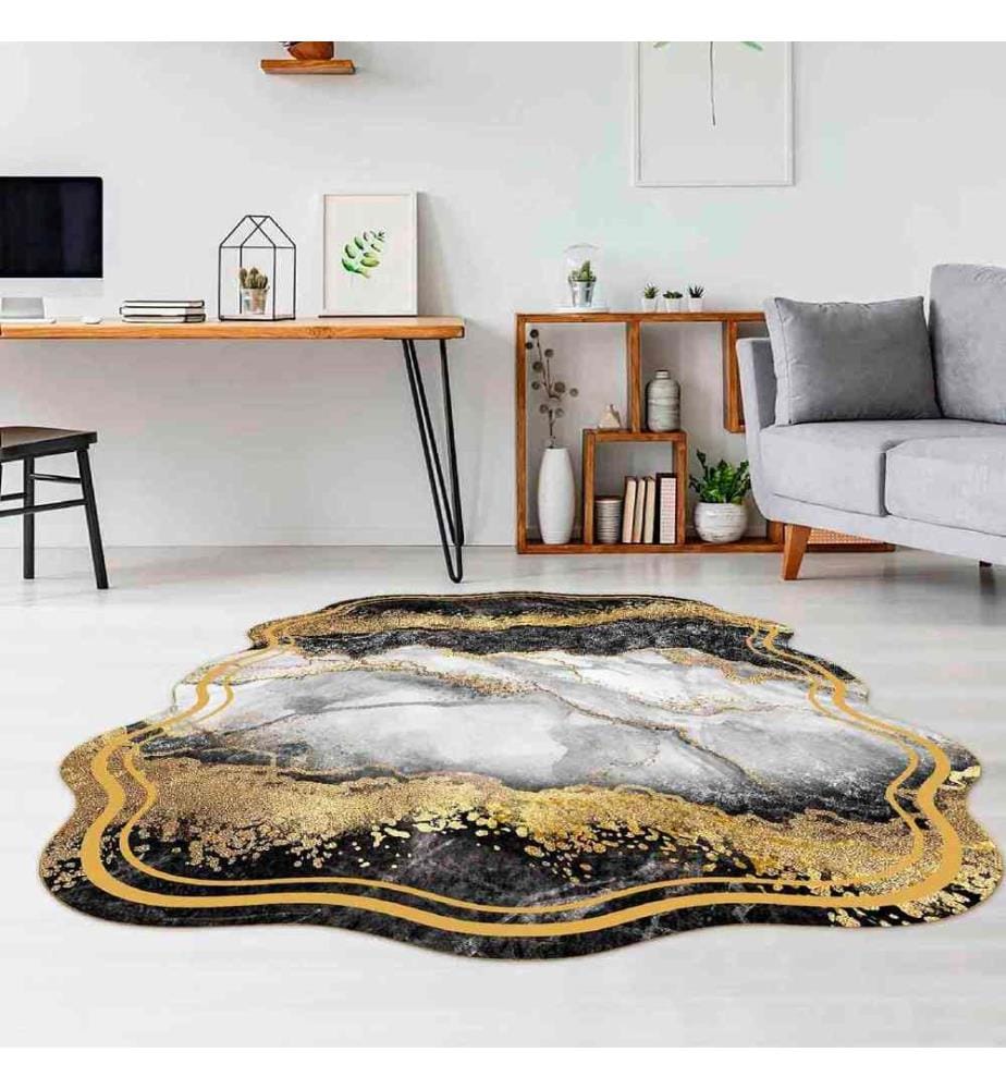 Teppich, Weiss, Gold, Schwarz, 100% Polyester, 60 x 100 cm