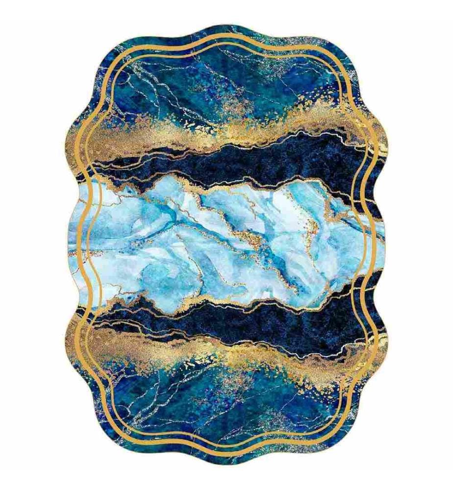 Tappeto, Bianco, Blu, Oro, 100% poliestere, 100 x 150 cm