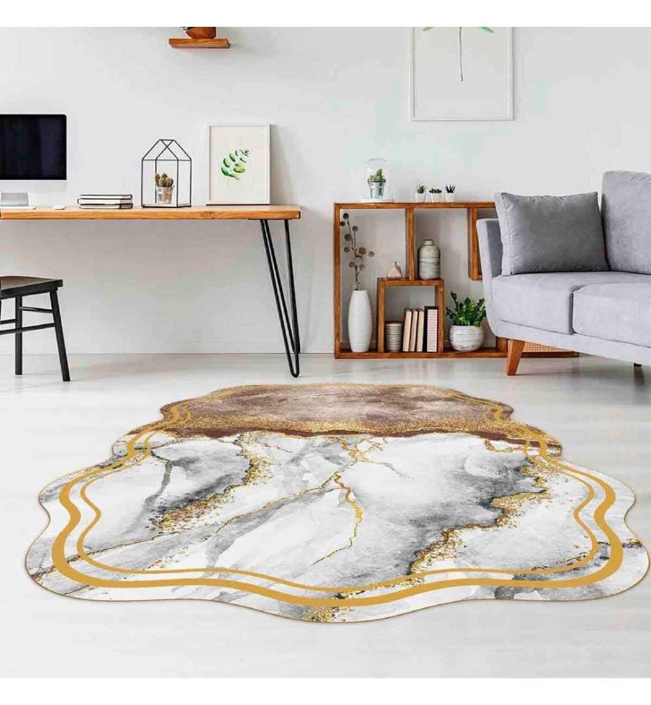 Tappeto, Bianco, Grigio, Oro, 100% poliestere, 80 x 300 cm