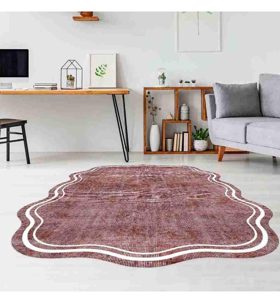 Tappeto, Rosso piastrella, Bianco, 100% poliestere, 80 x 200 cm