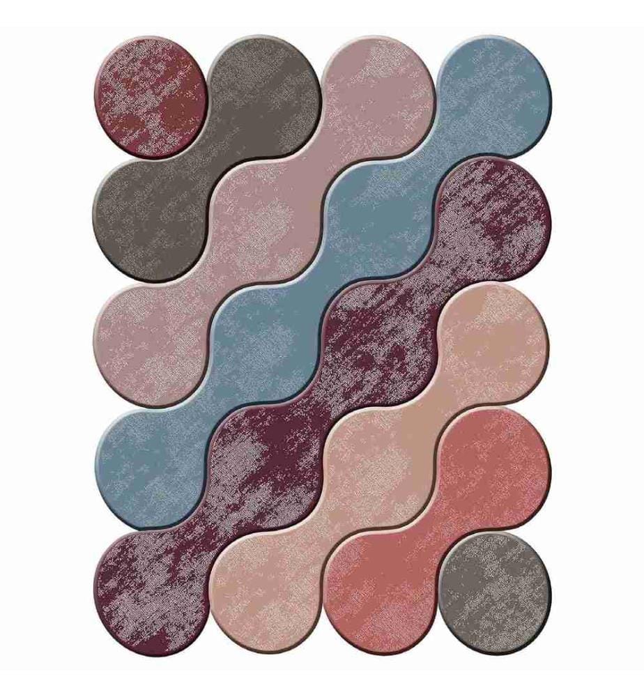 Tappeto, Rosso chiaretto, Salmone, Cipria, Blu, Visone, 100% poliestere, 100 x 150 cm