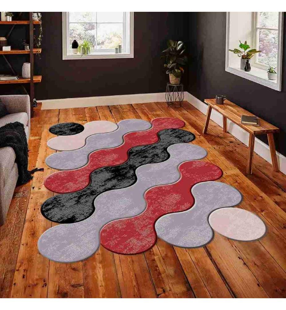 Tappeto, Beige, Grigio, Rosso, Nero, 100% poliestere, 80 x 300 cm