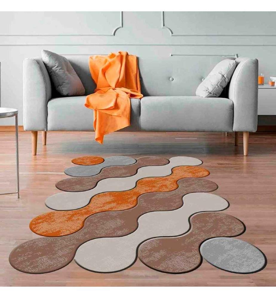 Tappeto, Arancione, Grigio, Marrone, 100% poliestere, 80 x 150 cm