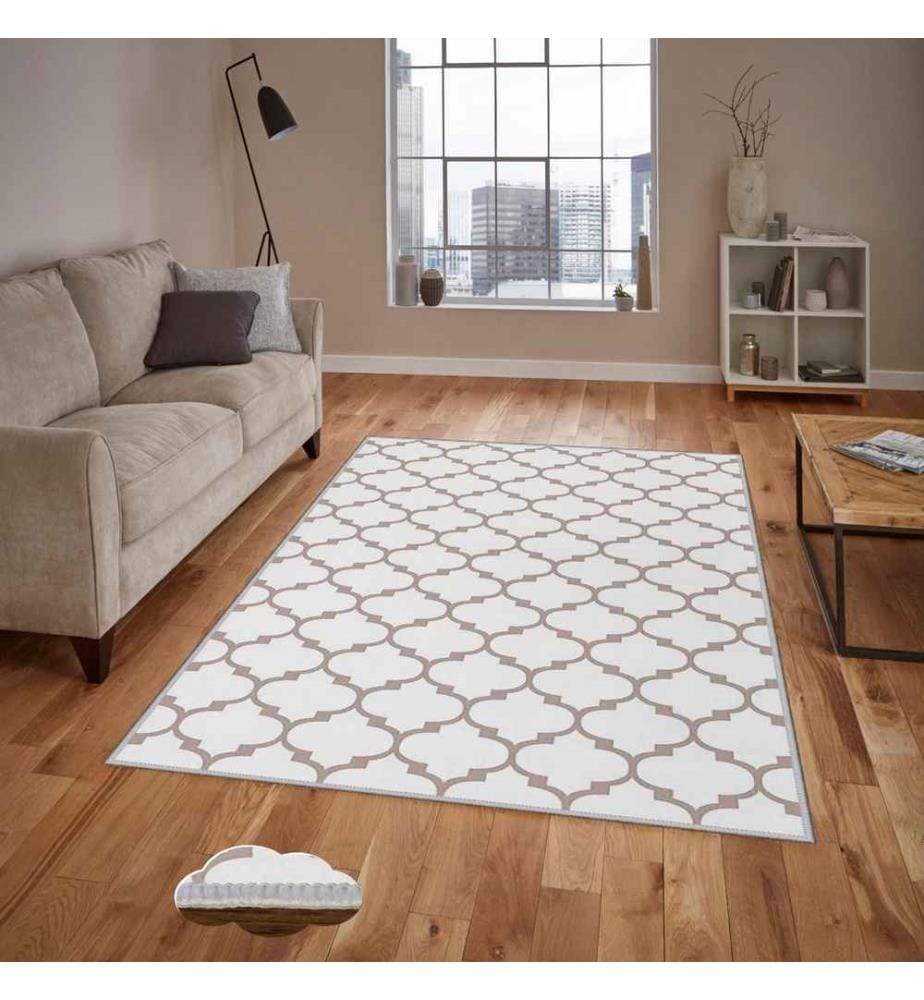 Tappeto, Bianco, Beige, 100% poliestere, 100 x 200 cm