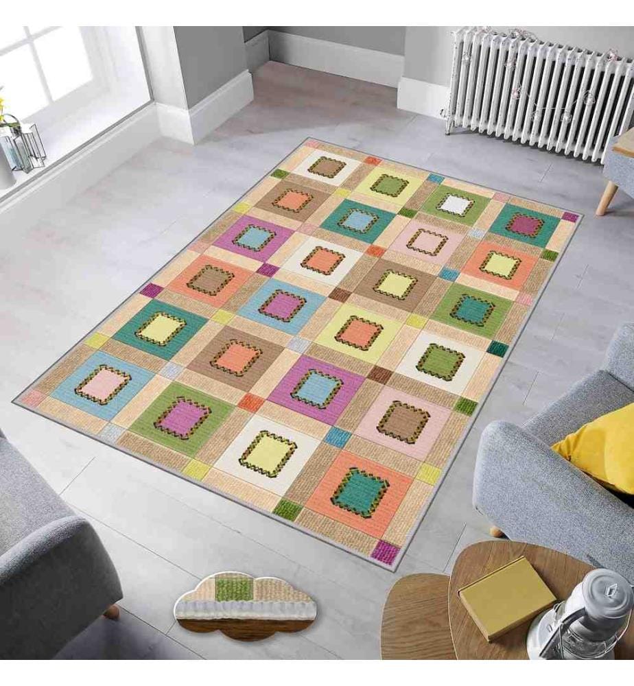 Tapis, Fuchsia, Vert, Bleu, Jaune, Marron, 100% Polyester, 80 x 150 cm