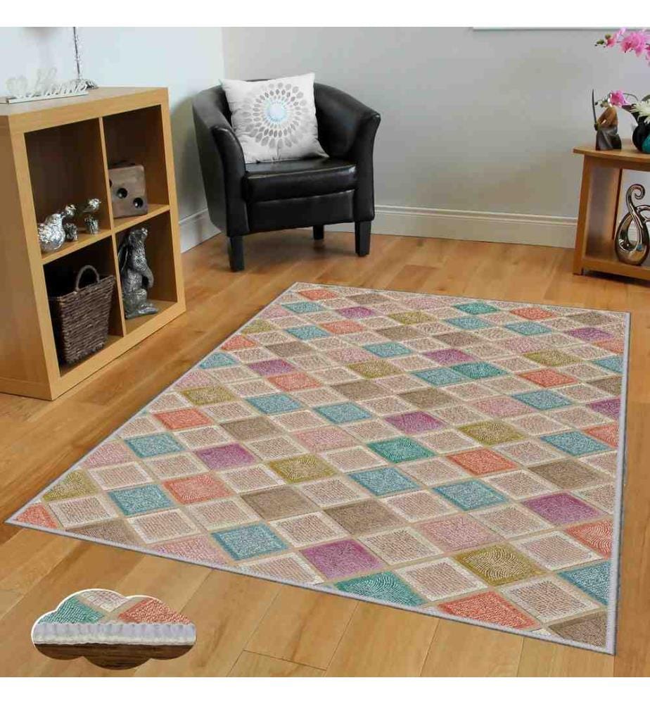 Tappeto, Cipria, Rosa, Salmone, Blu, Visone, 100% poliestere, 100 x 300 cm
