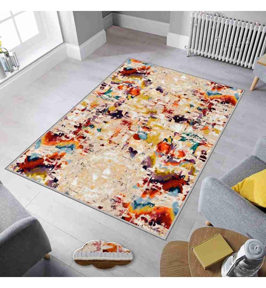 Tappeto, Beige, Giallo, Blu, Rosso, Marrone, 100% poliestere, 120 x 180 cm