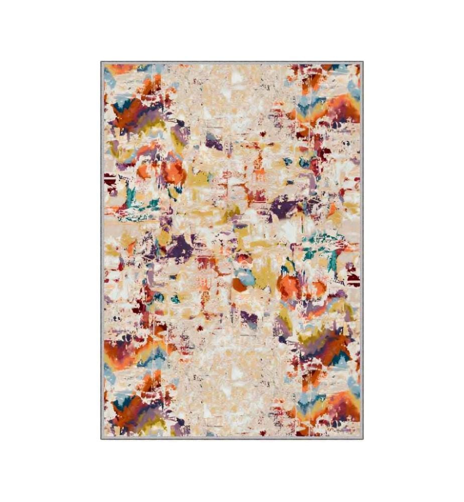 Tappeto, Beige, Giallo, Blu, Rosso, Marrone, 100% poliestere, 140 x 220 cm
