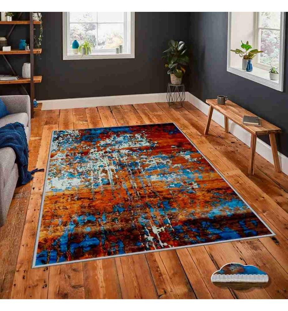 Tappeto, Rosso chiaretto, Arancione, Azzurro, Blu, 100% poliestere, 100 x 150 cm