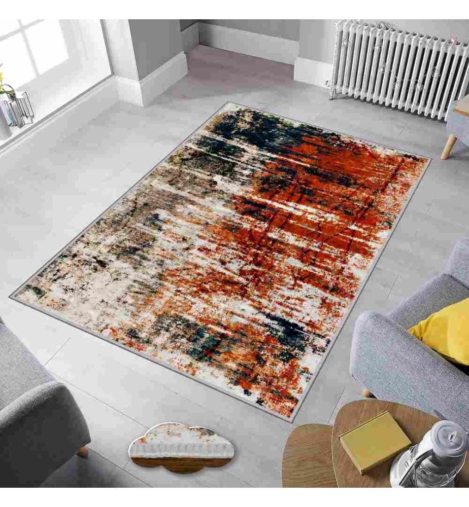 Tappeto, Arancione, Rosso, Blu, Crema, Beige, 100% poliestere, 120 x 180 cm