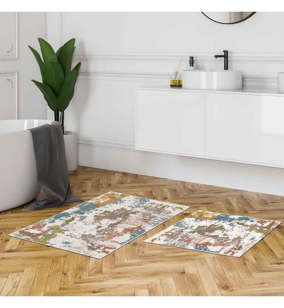 Badematten-Set, 2-teilig, mehrfarbig, 100% Polyester, rutschfeste Unterseite
