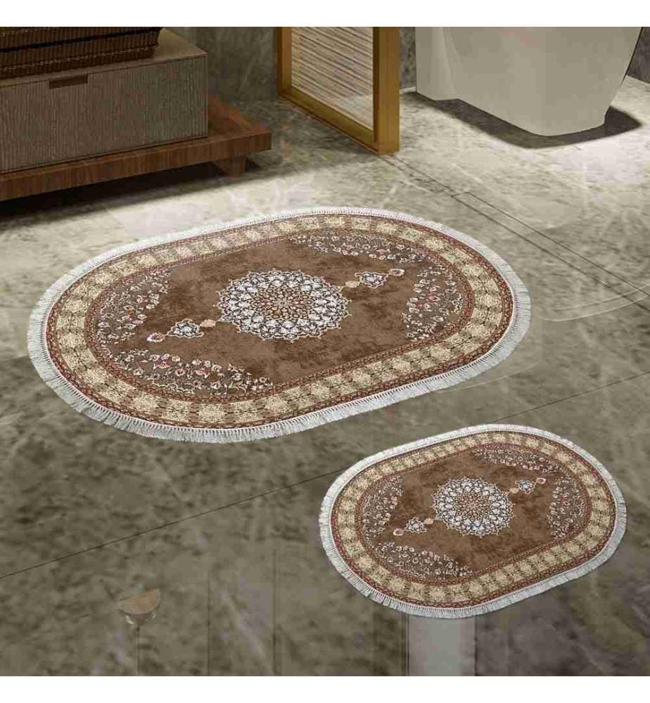 Bathmat Set, 2 Pieces, Beige, Mink, Red, White, 100% Polyester, Non-Slip Underside