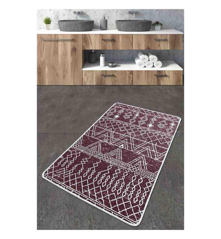 Tapis de bain, rouge bordeaux, blanc, 100% polyester