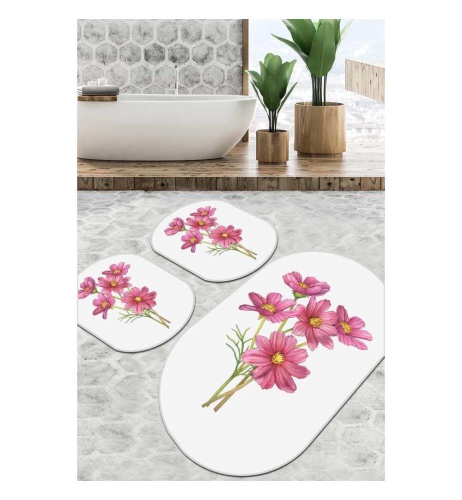 Set de tapis de bain, 3 pièces, blanc, 100% polyester