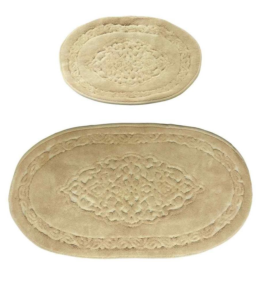 Bathmat Set, 2 Pieces, Cream, 100% Cotton, Non-Slip Underside
