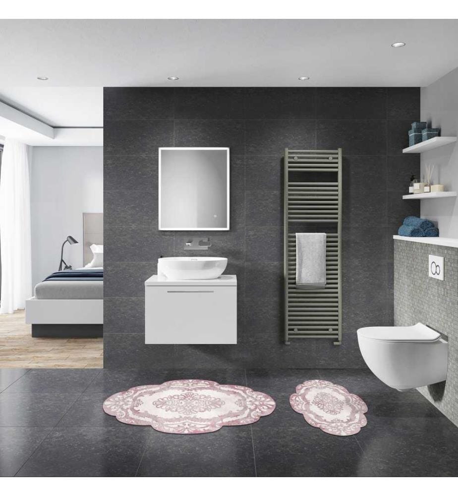 Badematten-Set, 2 Stück, Puder, 100% Polyester
