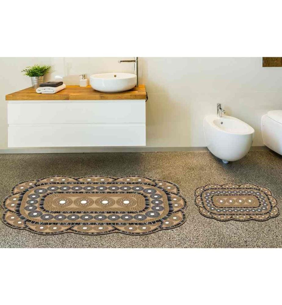 Ensemble de tapis de bain, 2 pièces, marron, 100% polyester