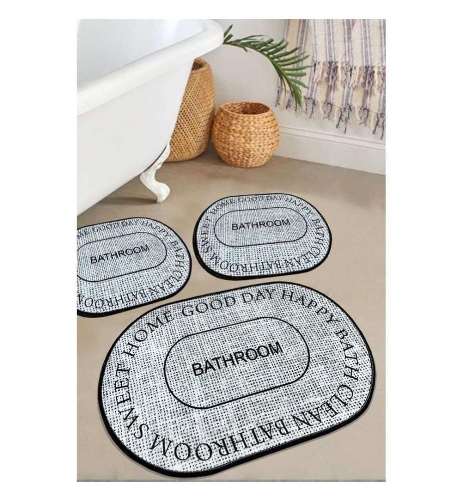 Ensemble de tapis de bain, 3 pièces, 100 % polyester, gris