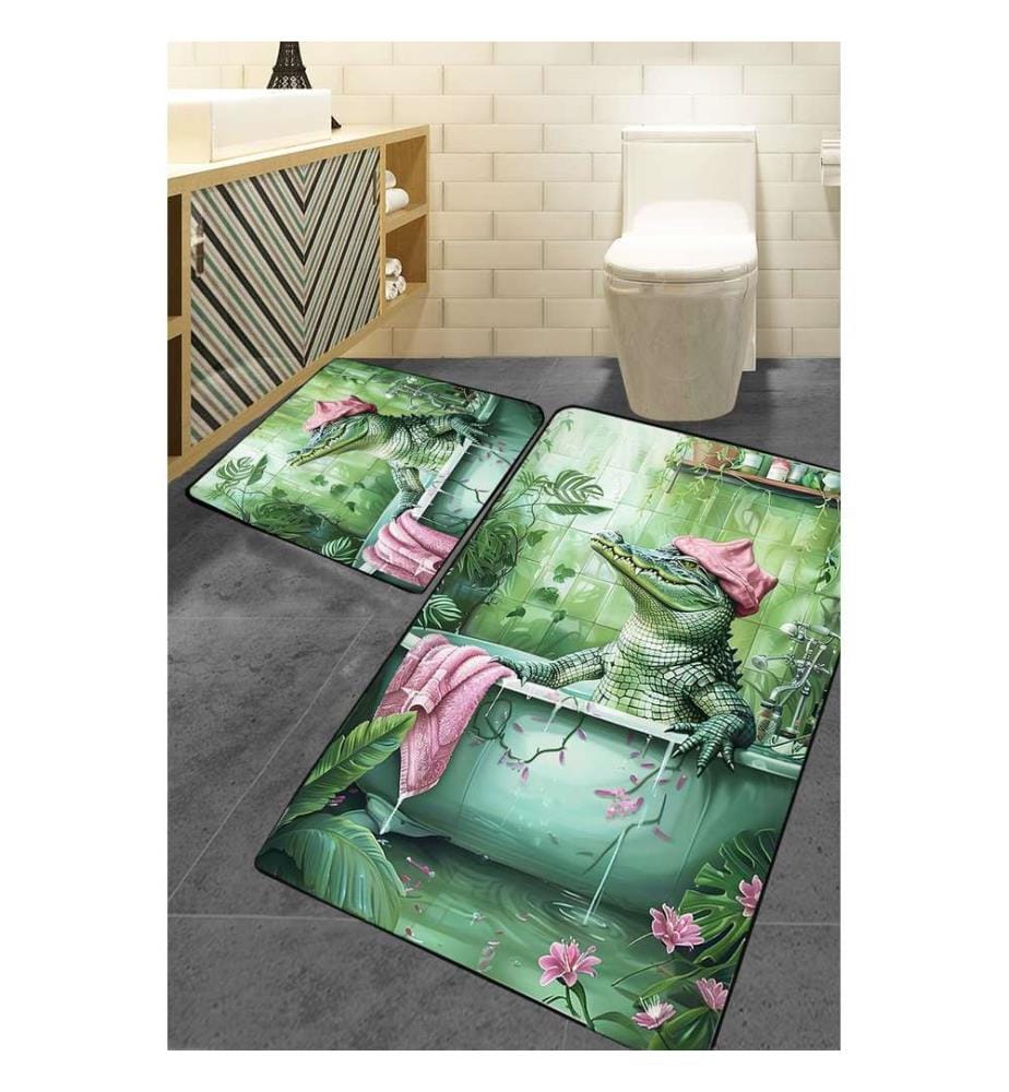 Ensemble de tapis de bain, 2 pièces, 100 % polyester, vert