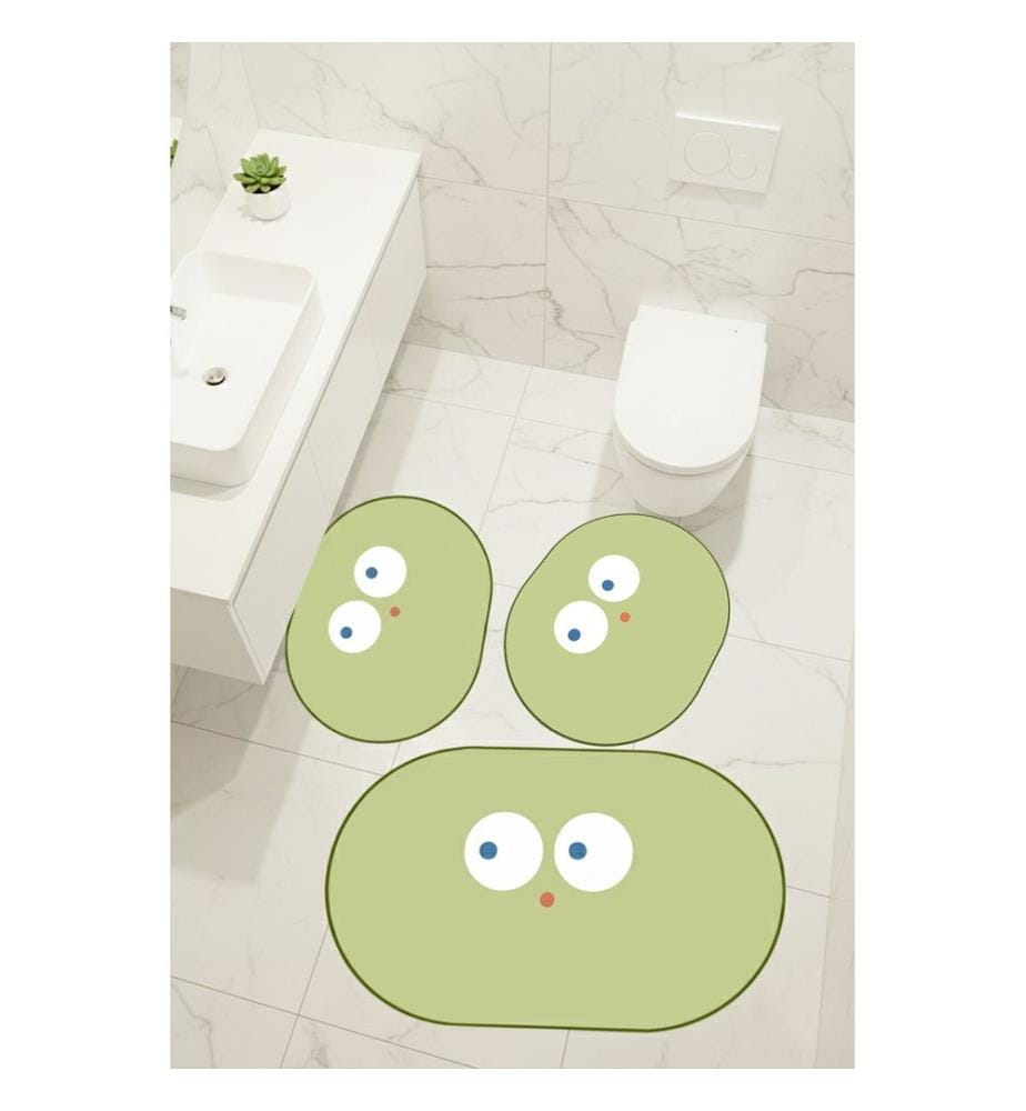 Ensemble de tapis de bain, 3 pièces, 100 % polyester, vert