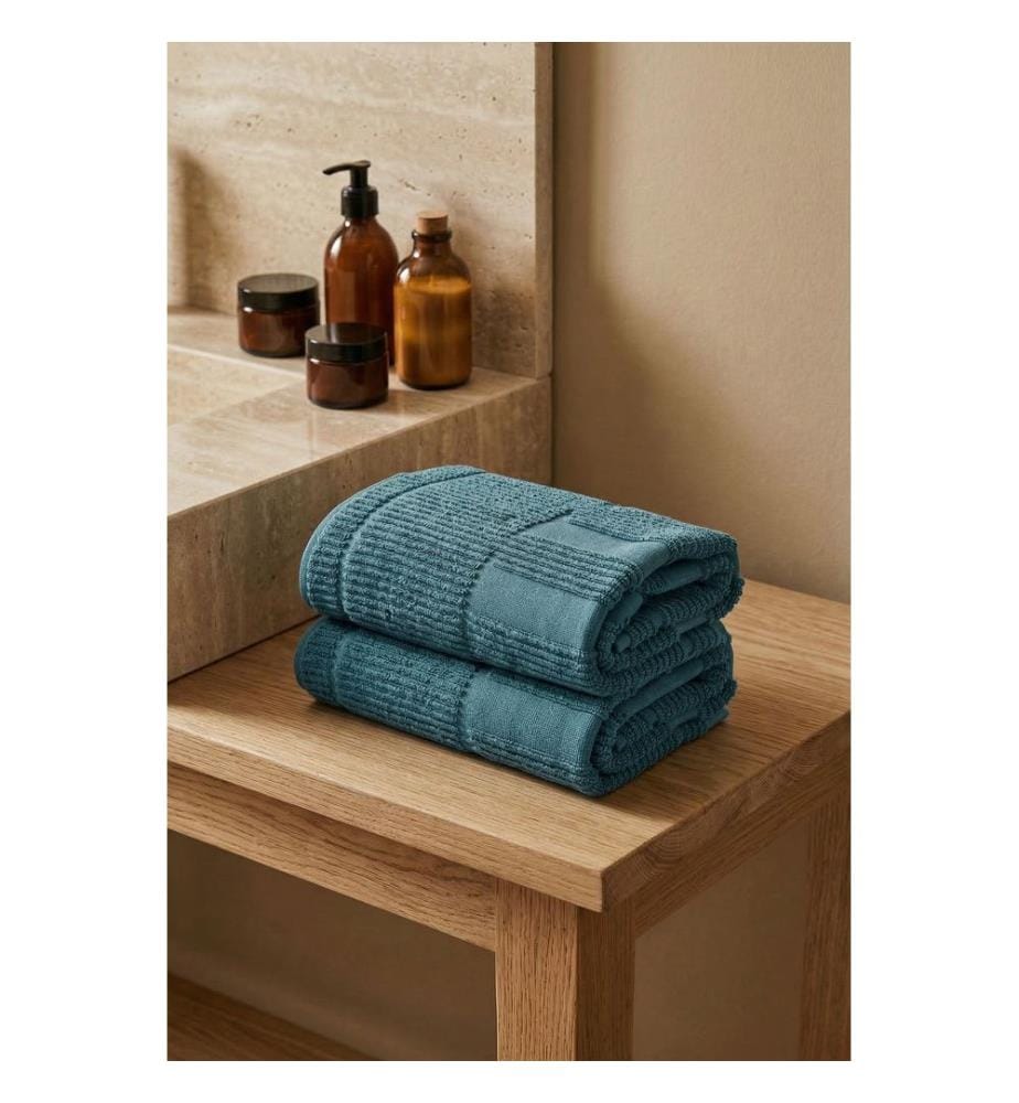 Badematten-Set, 2-teilig, 100 % Baumwolle, Petrolblau