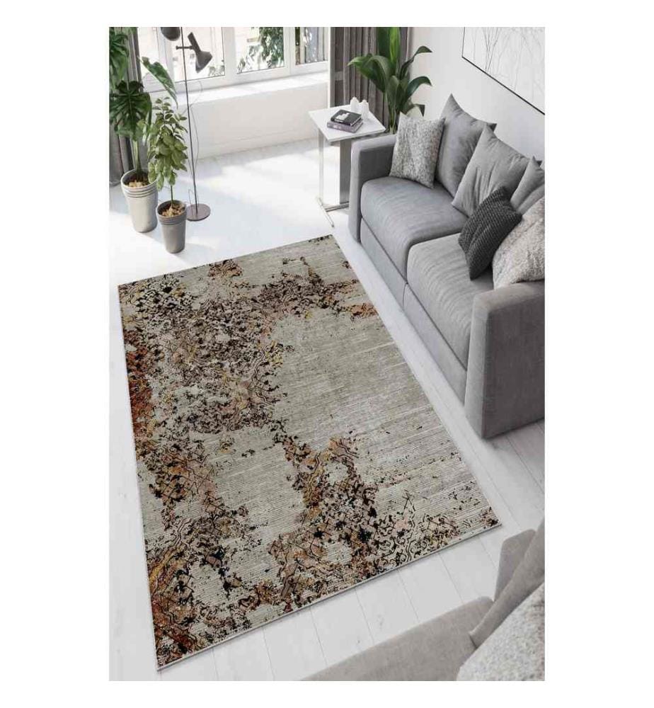 Flurteppich, Beige, Bronze, Gold, Schwarz, 100% Polyester, 100 x 200 cm