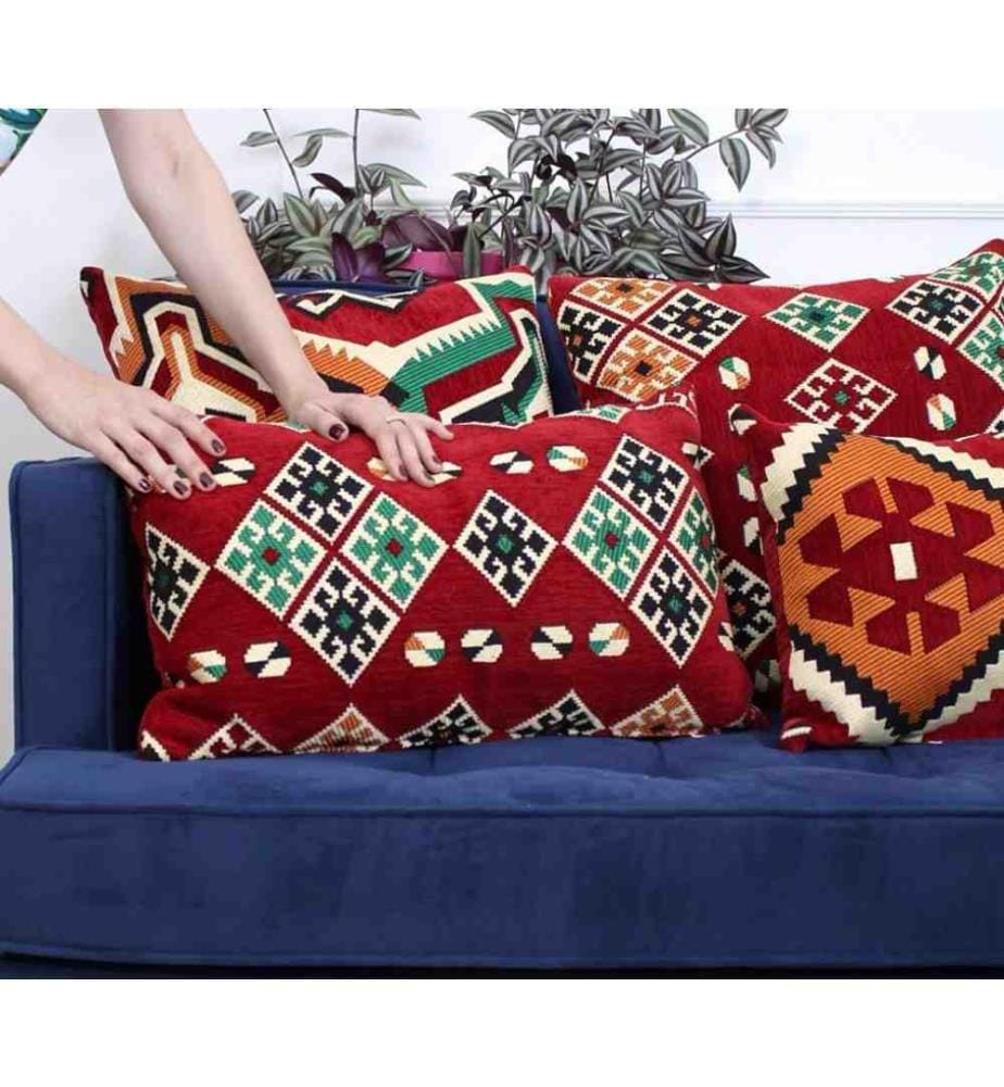 Coussin, rouge, 50% coton - 50% polyester, rembourrage en fibres