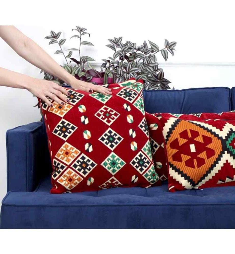 Coussin, rouge, 50% coton - 50% polyester, rembourrage en fibres