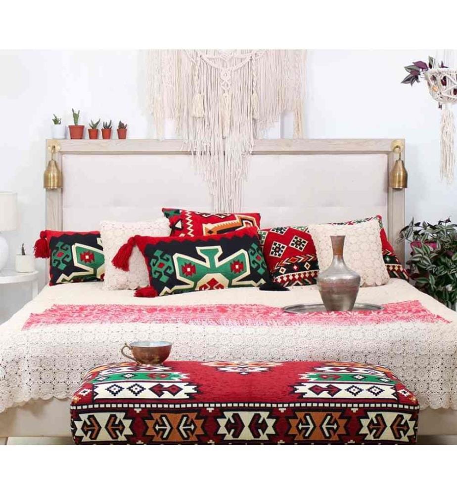 Coussin, rouge, 50% coton - 50% polyester, rembourrage en fibres
