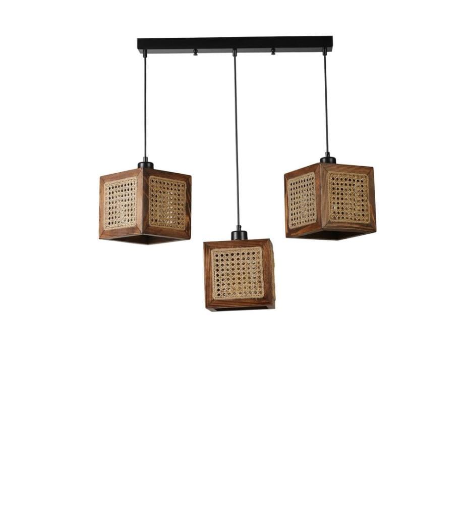 Kronleuchter, Rattan, Walnuss, Fir Holzkorpus, Kappe aus Naturrattan