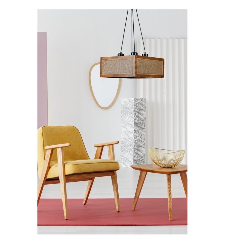 Kronleuchter, Rattan, Walnuss, Schwarz, Fir Holzkörper, Kappe aus Naturstoff