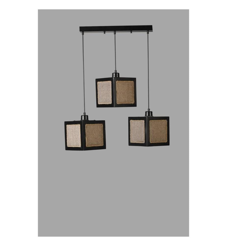 Kronleuchter, Schwarz, Rattan, Korpus aus Holz, Kappe aus Naturfaserstoff