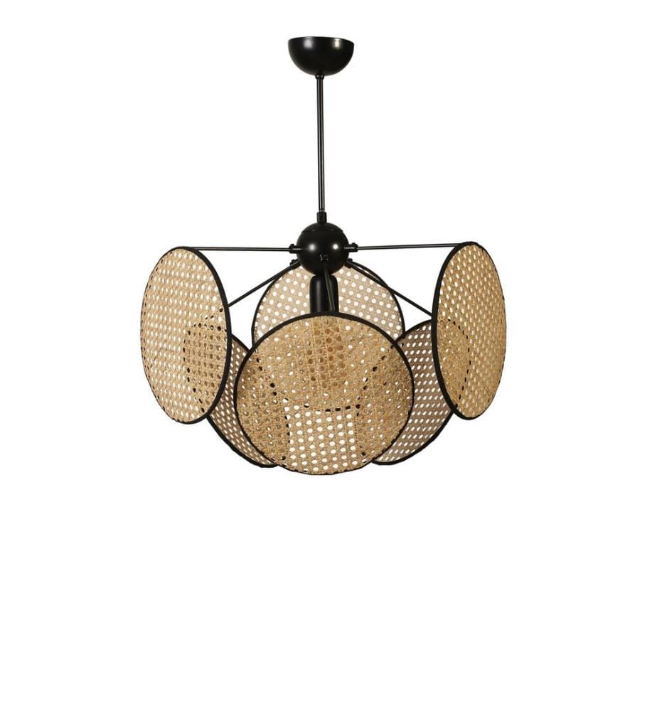 Kronleuchter, Rattan, Metallkorpus, Naturrattankappe