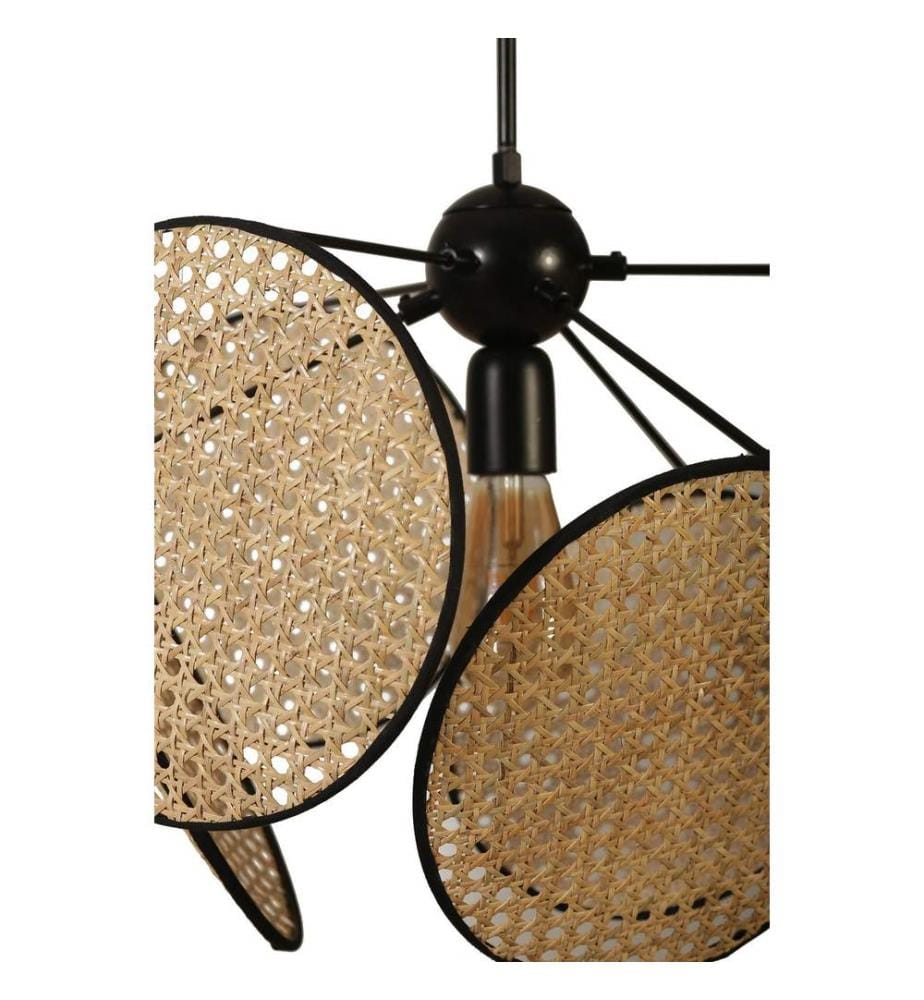 Kronleuchter, Rattan, Metallkorpus, Naturrattankappe