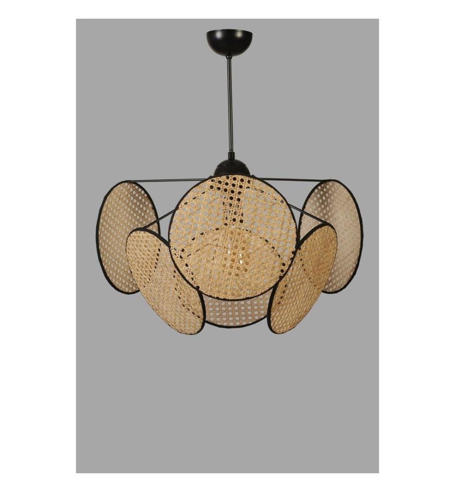Kronleuchter, Rattan, Metallkorpus, Naturrattankappe