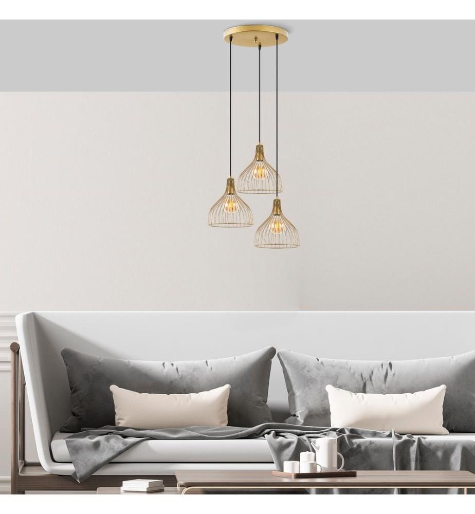 Kronleuchter, Gold glänzend, Metallgehäuse, Metallkappe