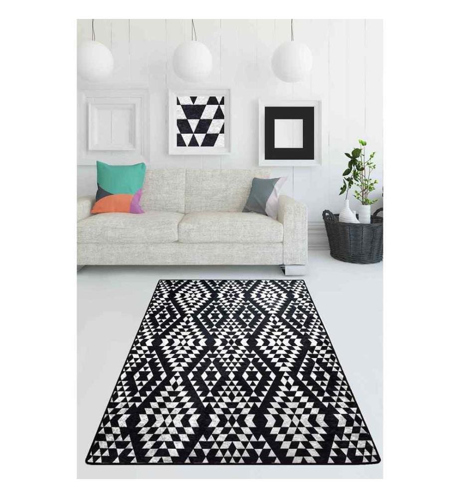 Hall Carpet, 100 x 300, , White Black, 50% Velvet Fabric - 50% Polyester, 4 mm Pile Height