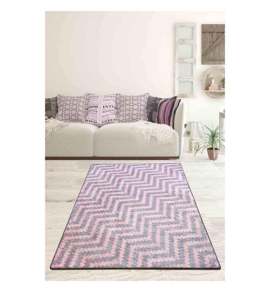 Tapis de salle, rose, gris, 100% polyester, 100 x 300 cm